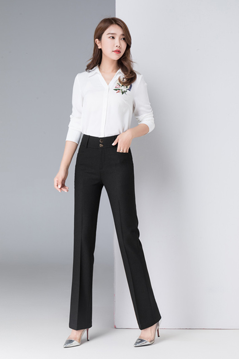 【梭织】 春秋新款微喇直筒女西裤大码显瘦高腰垂坠职业裤中年裤