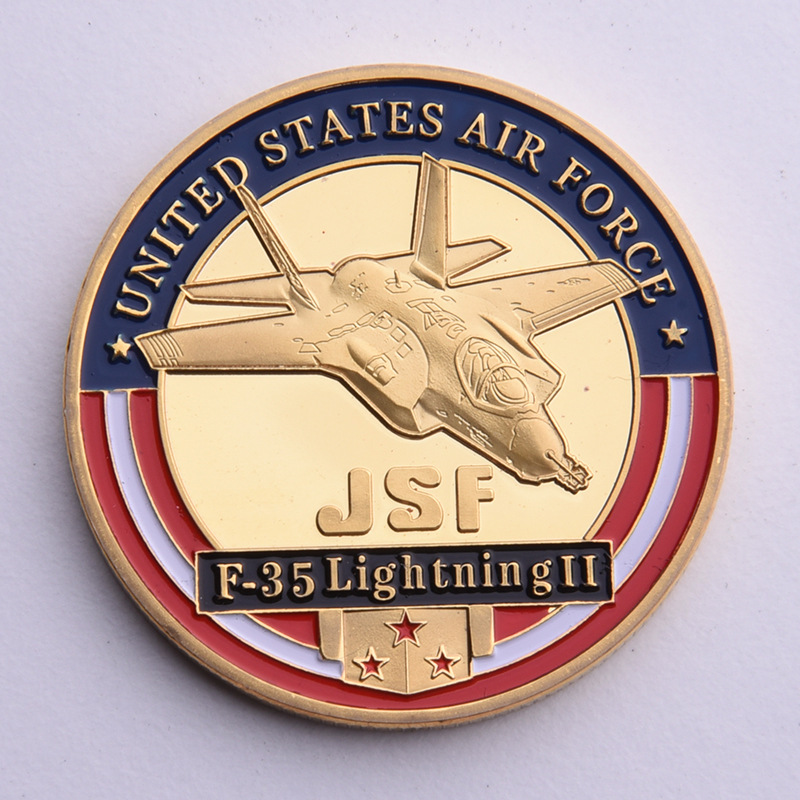美国空军usaf闪电f-35攻击战斗机镀金纪念币 定制挑战币硬币徽章