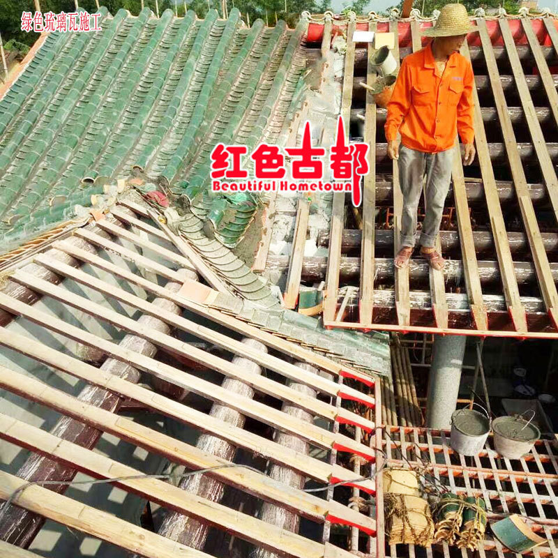 陶瓷亭台楼阁寺庙祠堂酒店仿古瓦高温绿色青色琉璃瓦古建瓦
