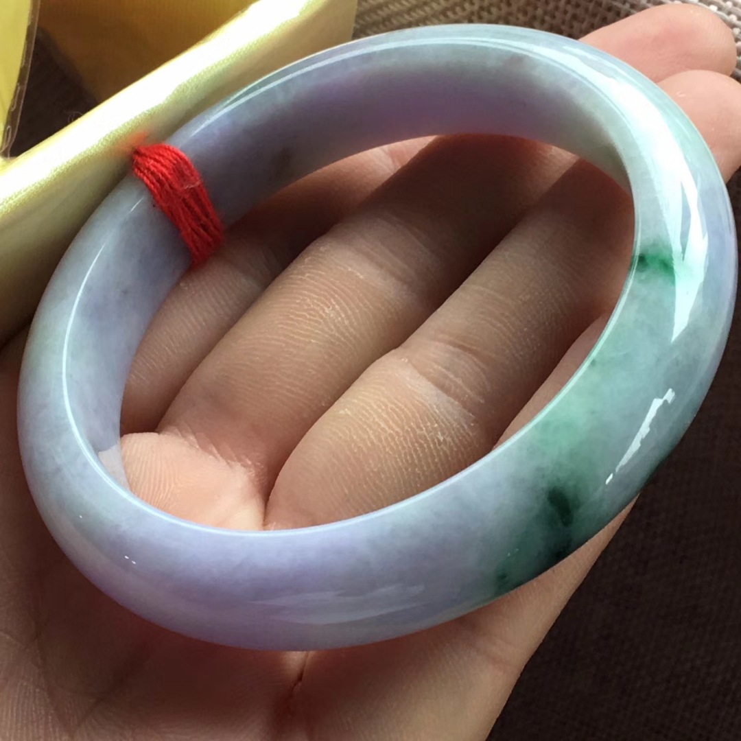 mft061325天然缅甸a货翡翠手镯冰紫飘花正圈老种冰润细腻精工大气