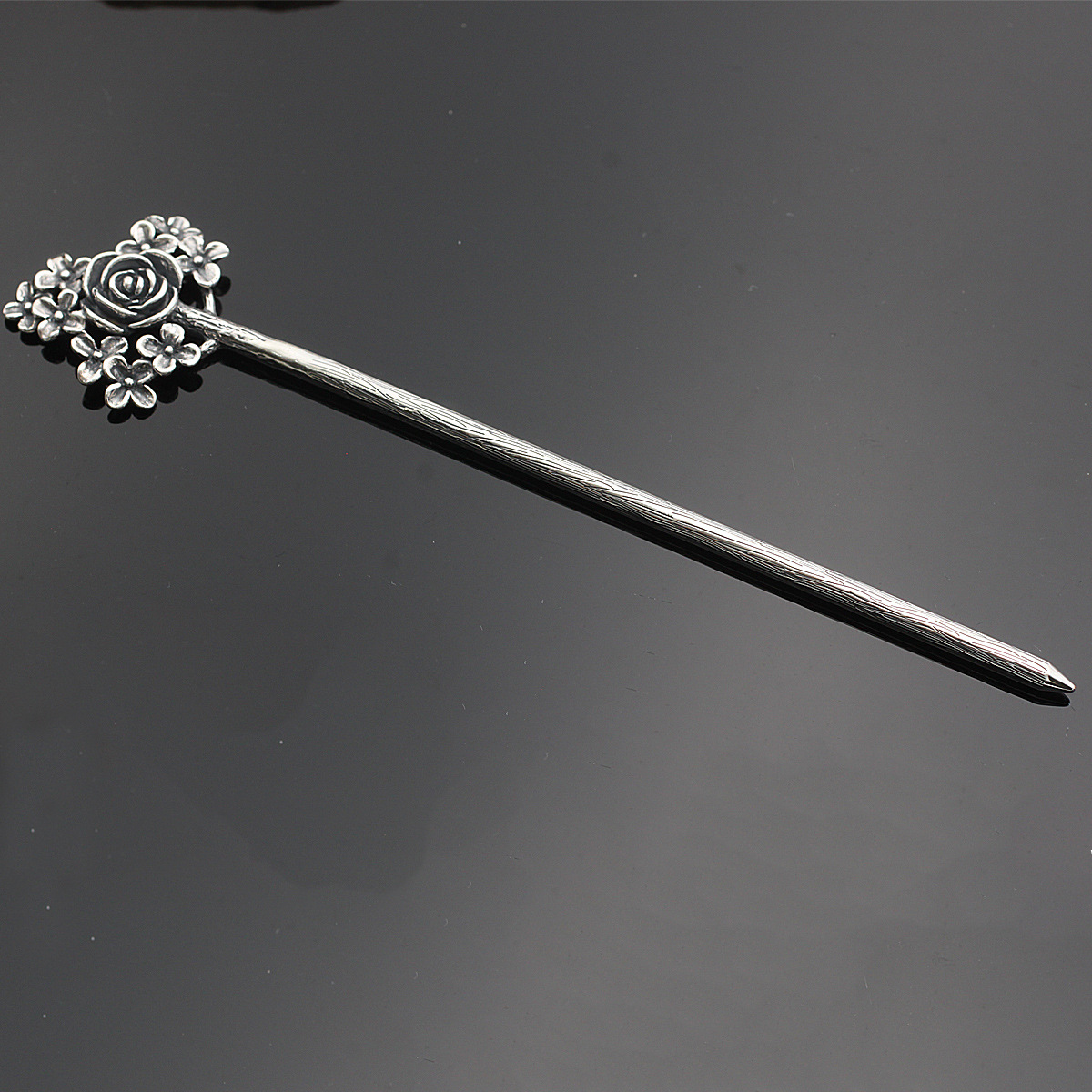 宝艺银饰批发 梅花民族风银发饰 s925纯银花蕾发簪银女款厂家直销