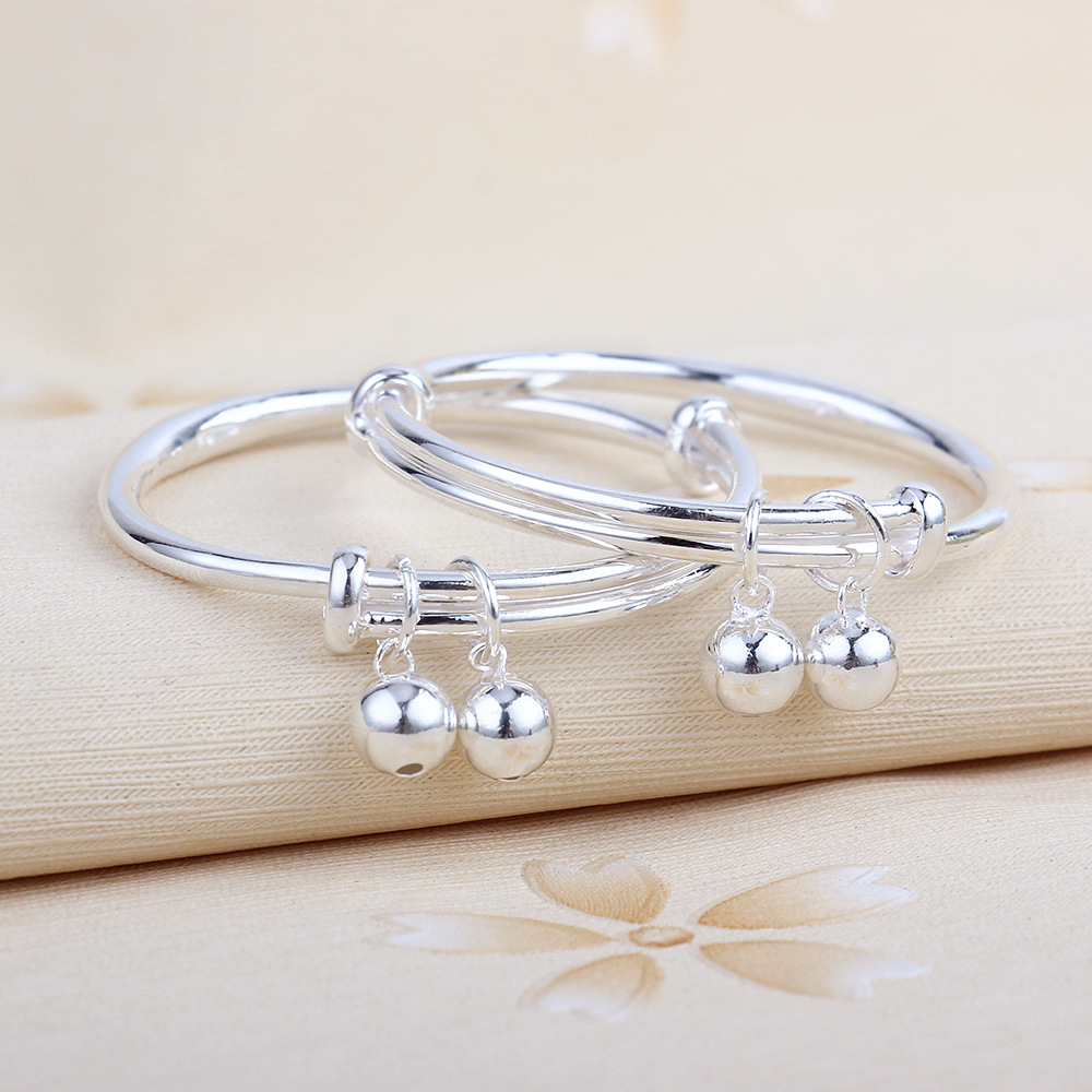 婴儿童满月纯银手镯s990宝宝足银饰品可爱铃铛百搭个性可调节手链