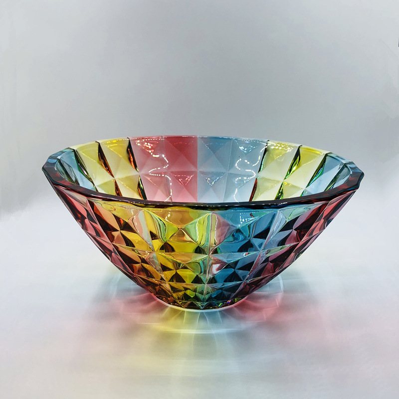 批发炫彩琉璃色玻璃果盘果斗家用干果盘水晶质感
