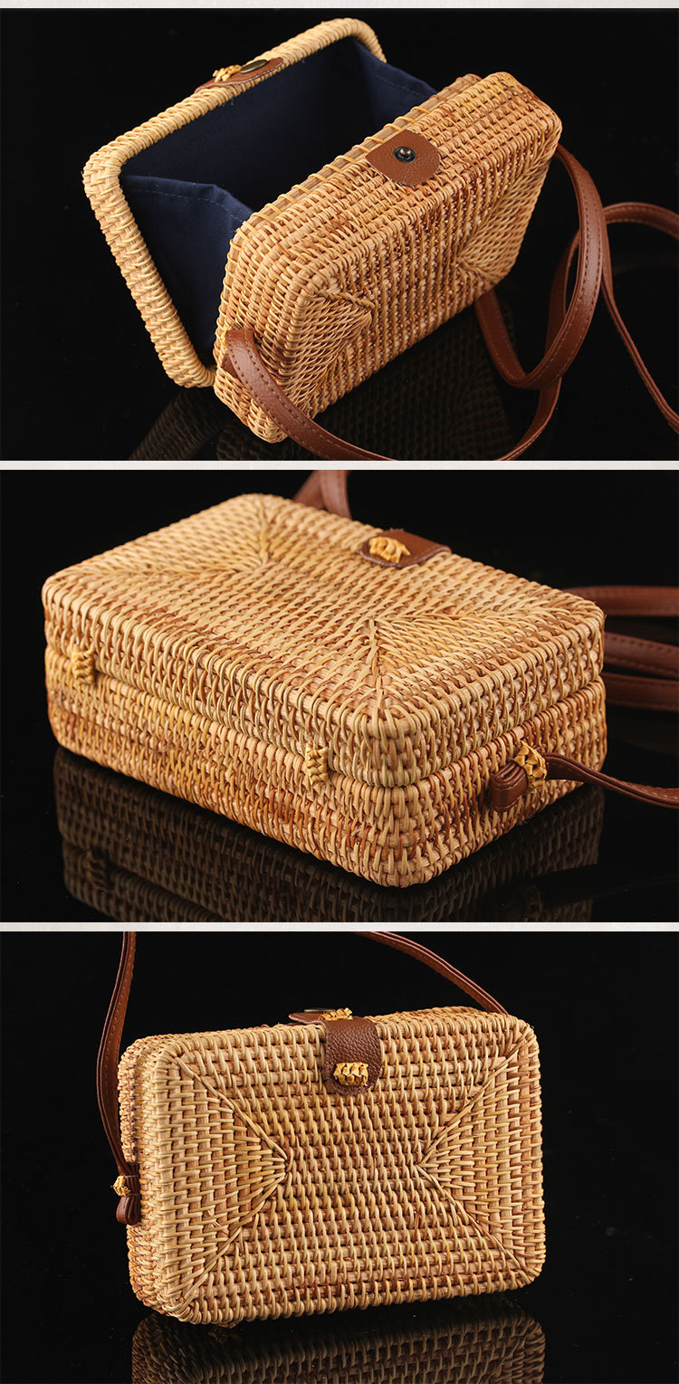 越南秋藤编女包包纯手工编织包藤编小方包复古文艺单肩旅游沙滩包