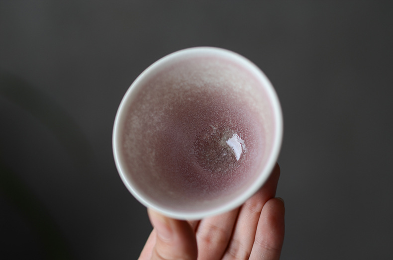 景德镇品茗杯陶瓷若琛杯桃红汝窑开片茶盏单杯景德镇功夫茶杯茶具