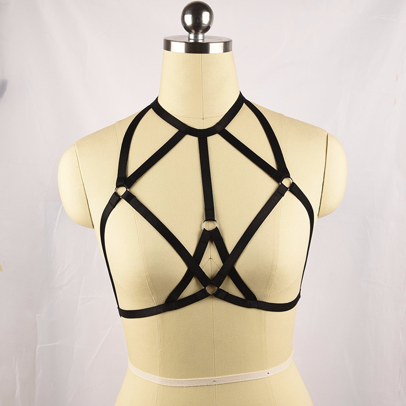 黑色的开胸笼笼比基尼胸罩钢管舞作物顶部恋物癖穿内衣
