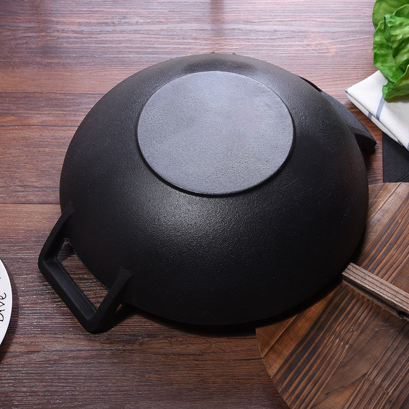 纯手工铸造铁锅双耳锅铸铁真不锈炒锅平底锅底部加厚厂家批发