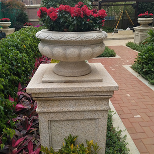定制花岗岩花盆带底座 欧式简约款石雕花钵小区景区装饰摆件