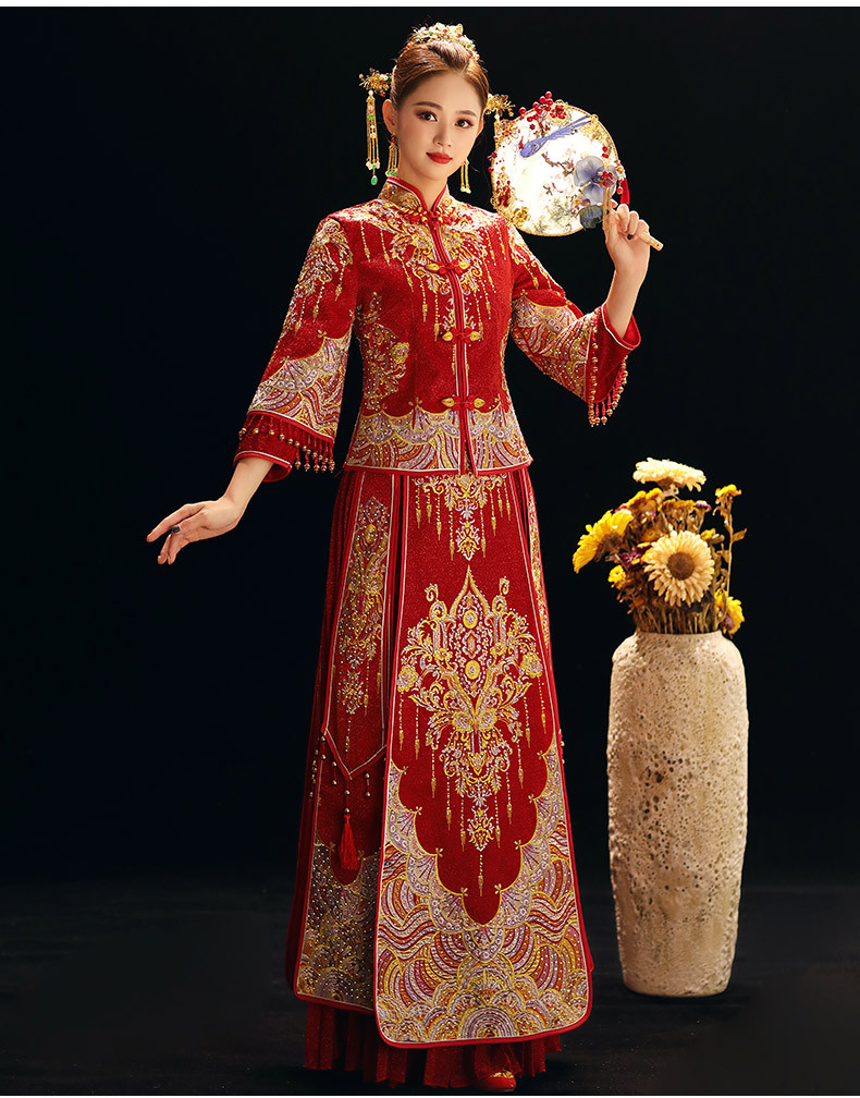 秀禾服新娘2018新款修身龙凤褂凤冠霞帔中式婚纱出阁敬酒服秀和服