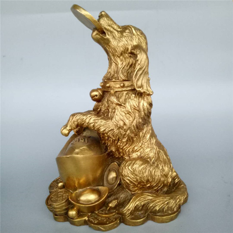 批发铜器铜狗摆件 财字金钱狮子狗生肖狗招财旺财家居摆件工艺品