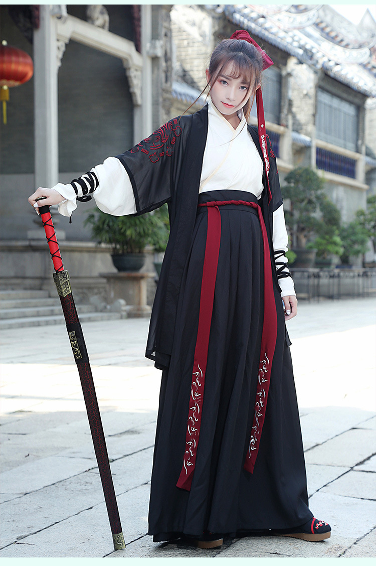 原创半臂汉服绣花男女古装交领上衣襦裙仙侠情侣装cp装表演班服