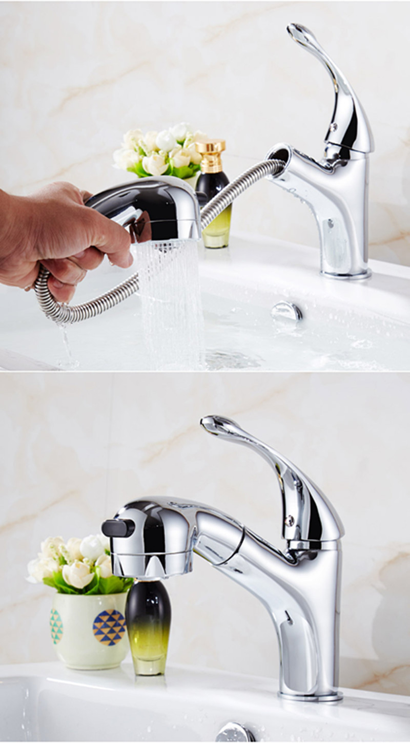 厨房抽拉冷热水式洗菜伸缩抽加高单孔单冷升降抽拉三头水龙头