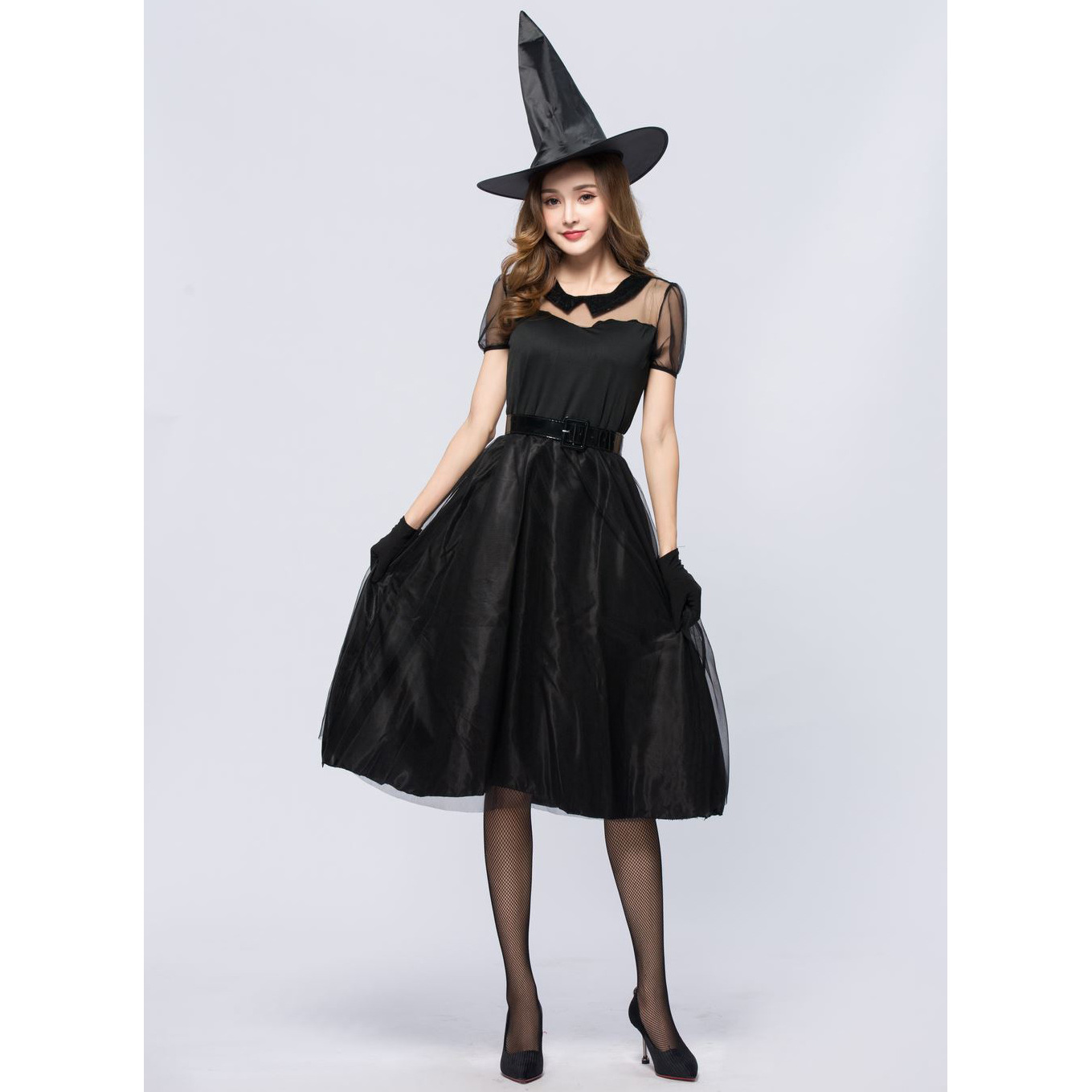 万圣节新款黑纱女巫装 巫婆服 气质女巫黑夜幽灵游戏服