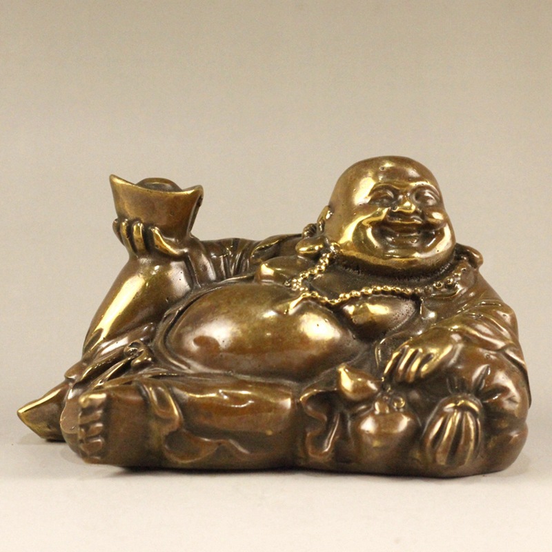 纯黄铜睡弥勒佛摆件铜弥勒佛卧佛笑佛家居供奉工艺装饰品摆设批发