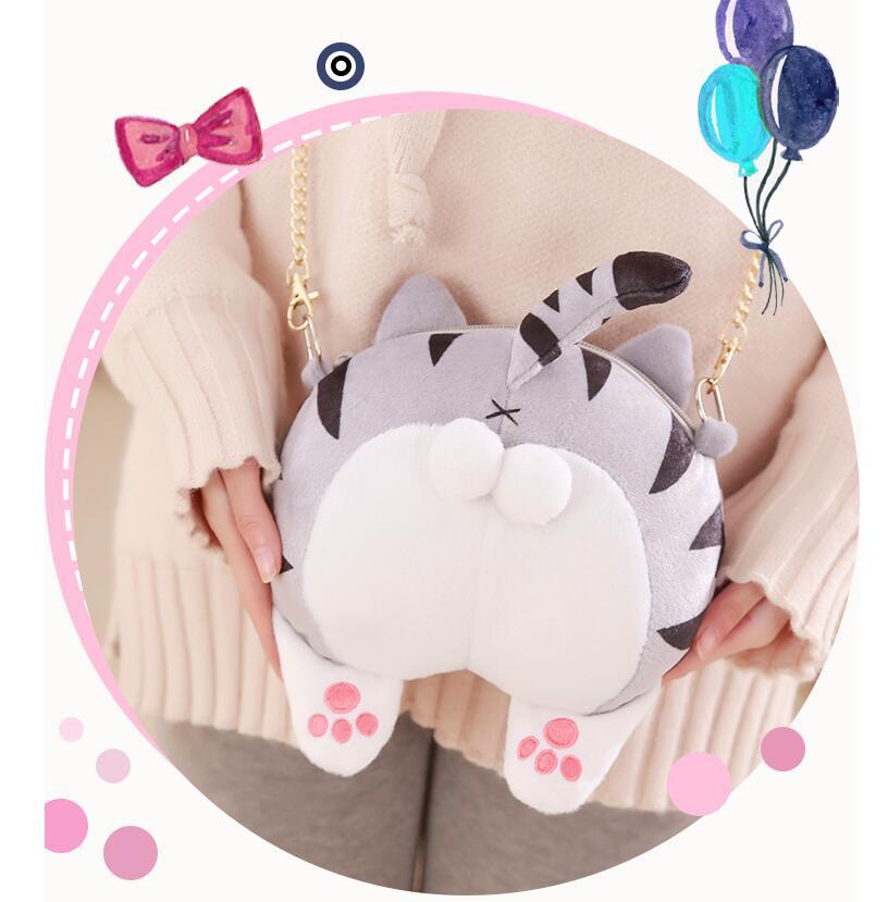 网红款 猫咪屁股斜挎包链条包 好手感高回头率 毛绒猫咪包零钱包