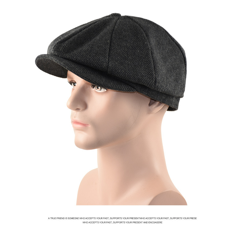 欧美风条纹画家帽休闲时尚男帽男士八角帽复古鸭舌帽新款秋冬保暖