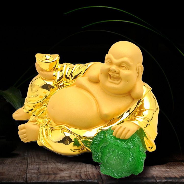 绒沙金弥勒佛摆件家居饰品弥勒佛汽车摆件大号树脂坐拥百财笑佛
