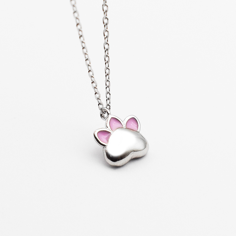s925纯银甜美风猫咪爪子项链女学生日韩小清新锁骨链猫爪项坠饰品