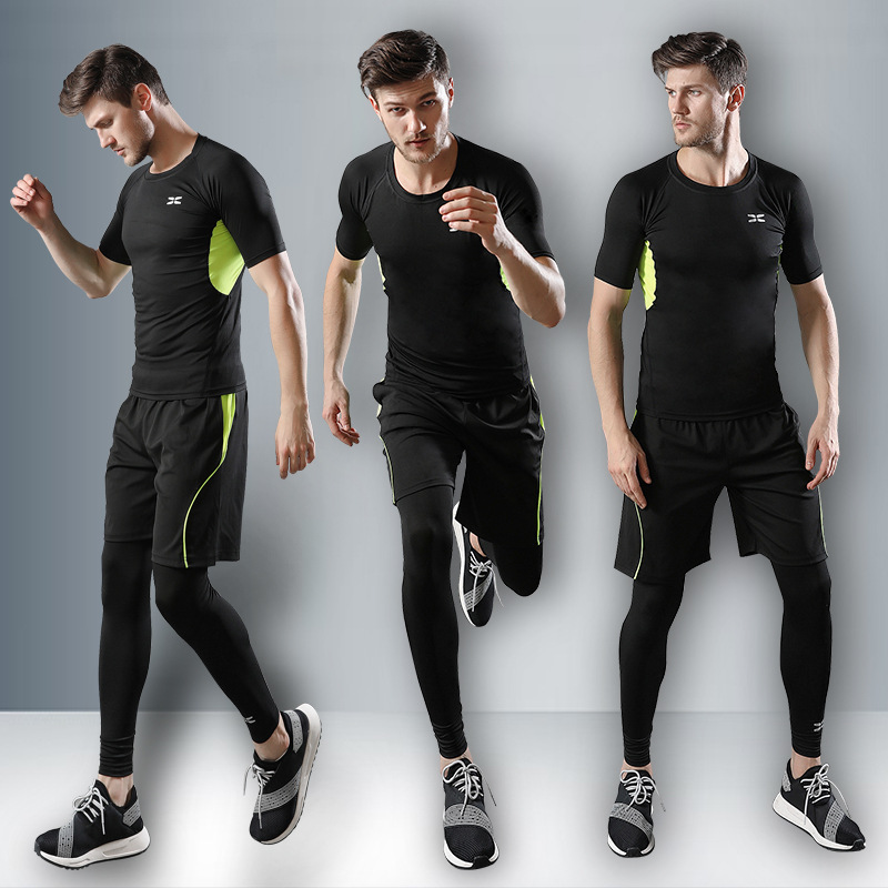 Foreign Trade Fitness Sportswear Men's Shapewear Spring Autumn Tights Sportswear Quick-Drying Outfit Training Clothing