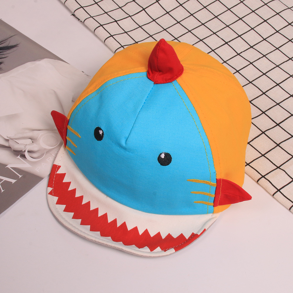 春夏季宝宝帽子卡通鲨鱼软沿帽儿童纯棉帽遮阳鸭舌帽男女童棒球帽