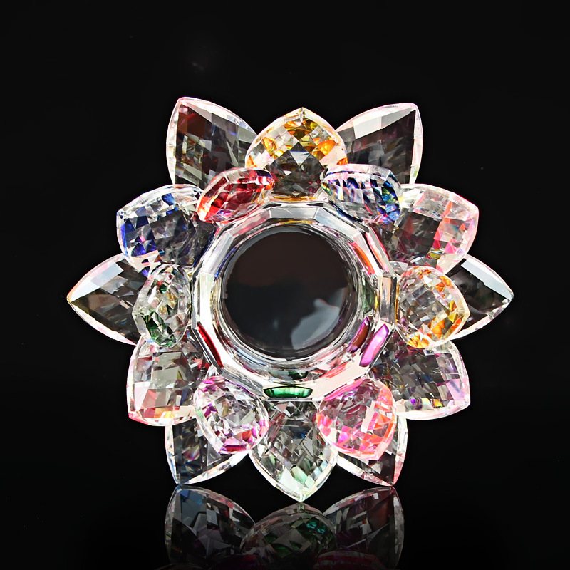 厂家直销批发水晶七彩莲花圣水杯 佛具工艺品 净水杯佛教用品