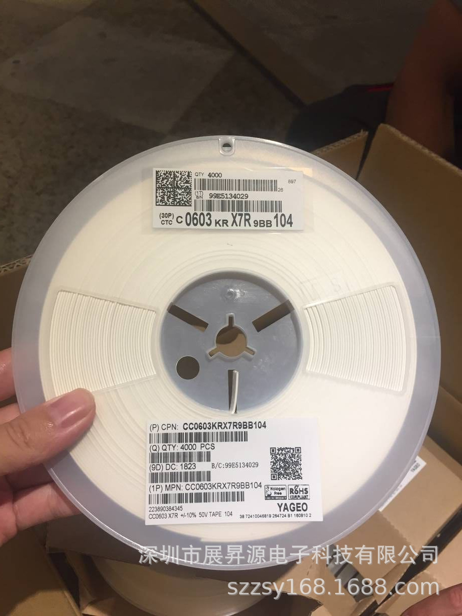 贴片国巨电容cc0603krx5r8bb105 cap cer 1uf 25v x5r 0603 mlcc