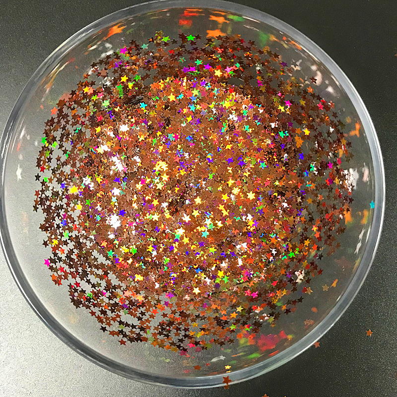 不规则美甲五角星异型亮片厂家 镭射pvc亮片金葱粉七彩星星亮片