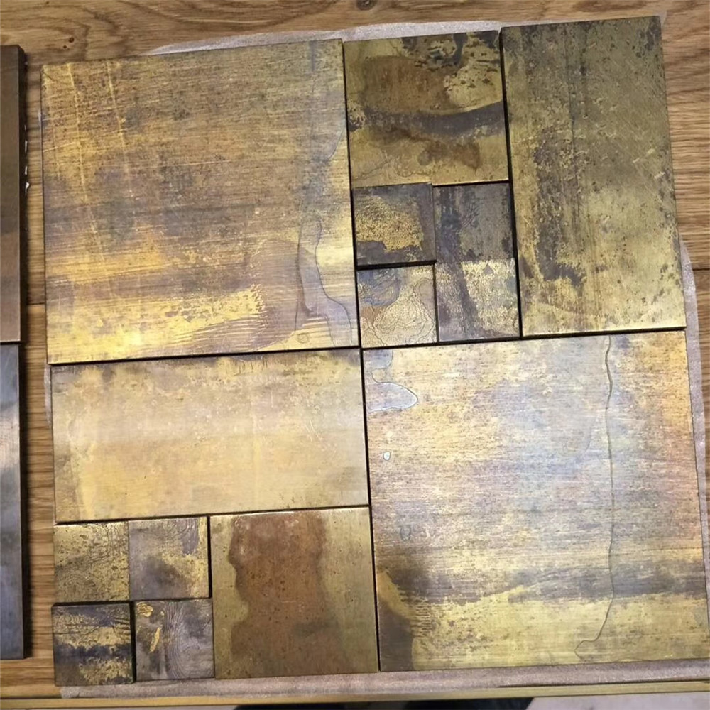 黄古铜做旧复古材料不锈钢艺术产品不规则纹路款式黄铜发黑深浅板