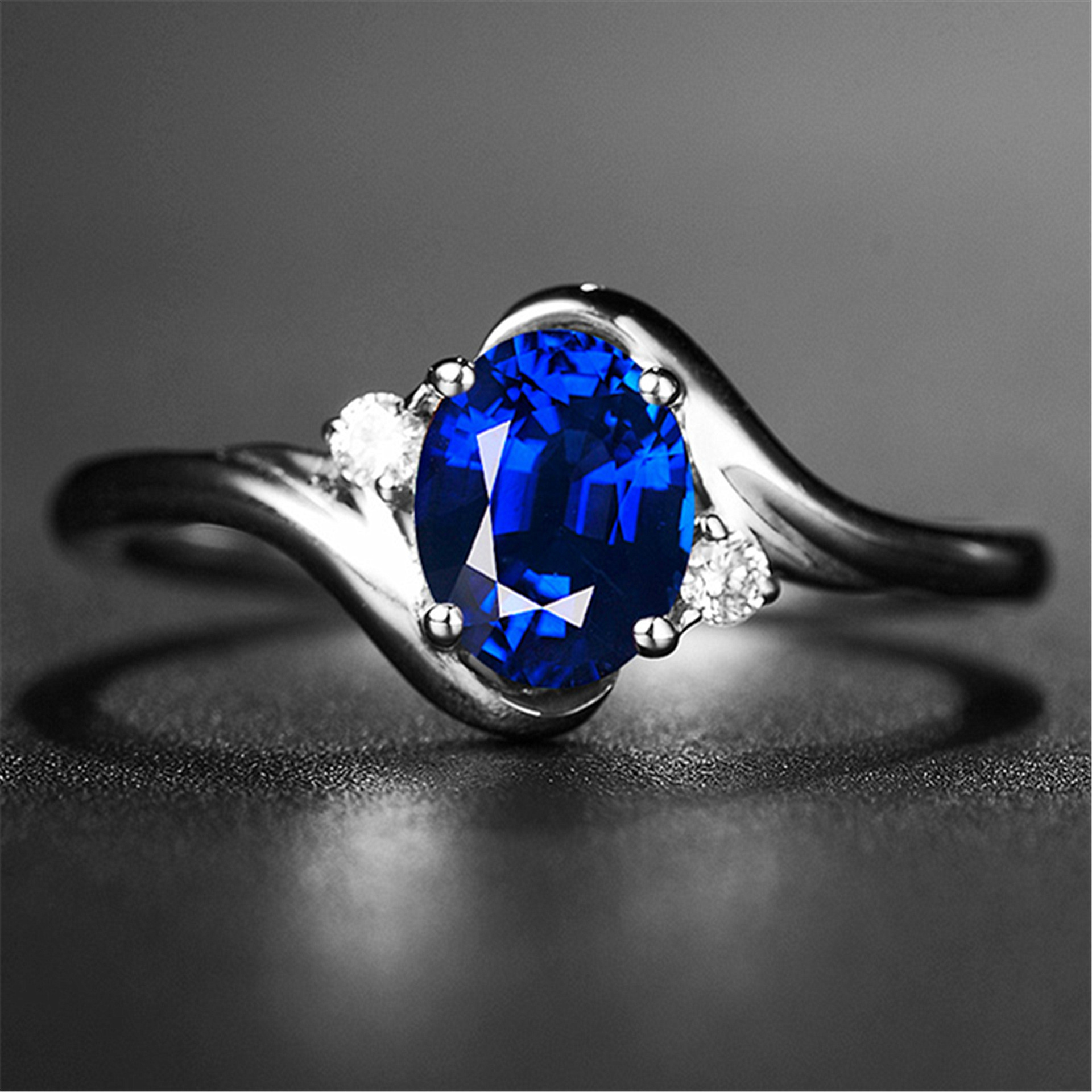 wish热卖英国王妃订婚戒指复古蓝宝石 杂志明星同款镀18k仿真饰品