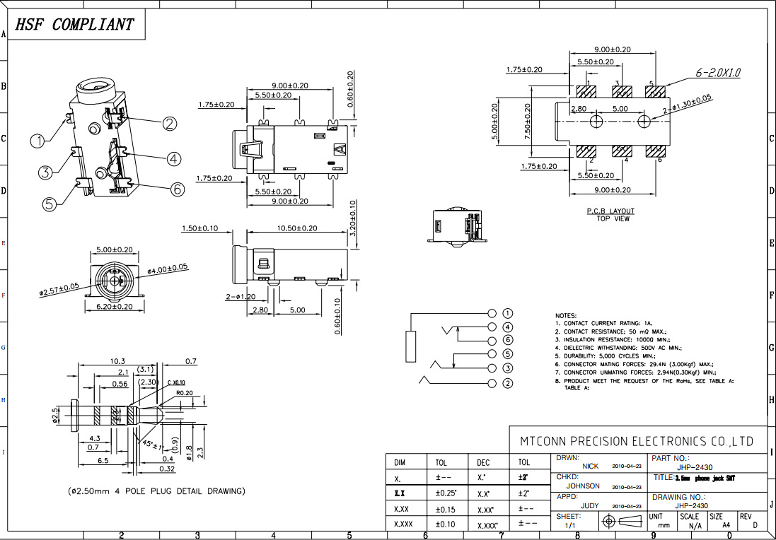 5耳机插座母座 3.5耳机母座连接器 3.5mm耳机母座 防水防潮