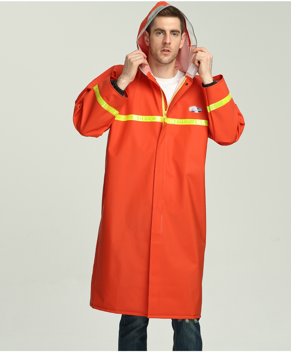 海翔桔红夜光加长款雨衣环卫消防劳保雨披加厚针织布成人雨衣厂家
