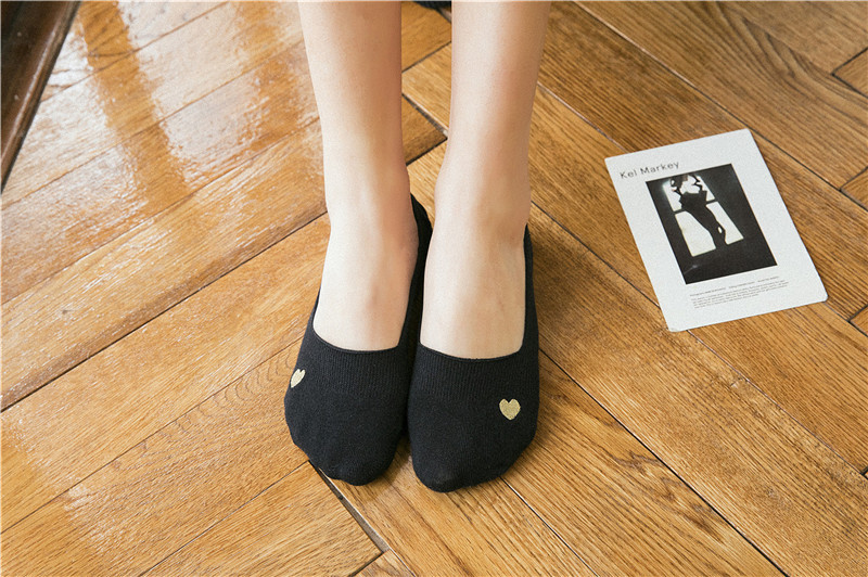 金丝爱心袜子女船袜女纯棉浅口隐形不掉跟硅胶防滑韩国韩版学院风