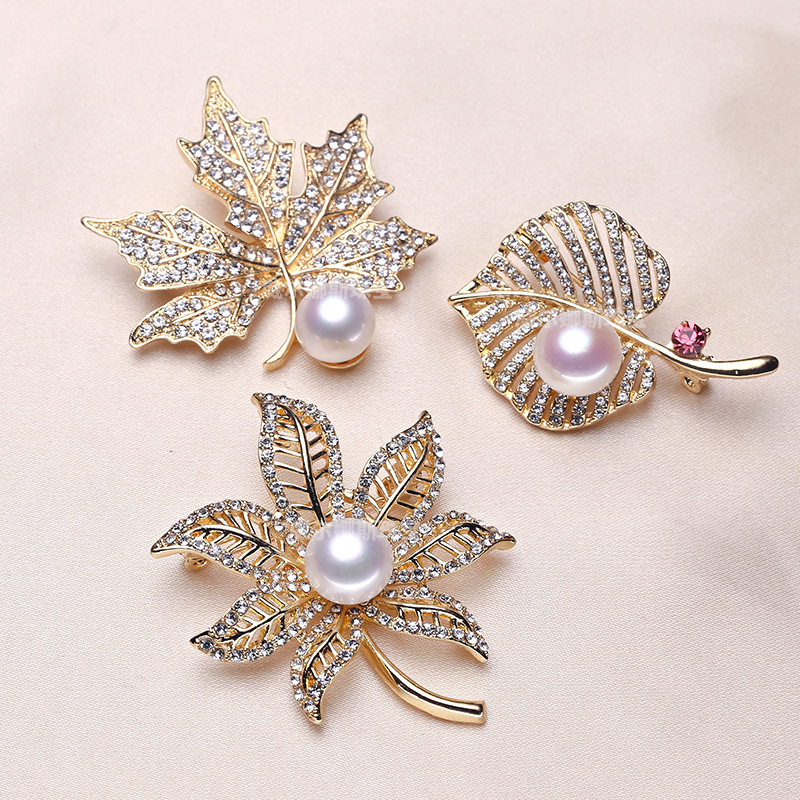 diy配件 韩版厚镀金花卉创意设计珍珠胸针胸花半成品空托批发