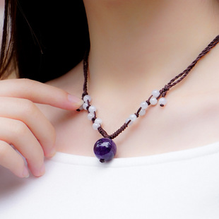 六月新品 紫水晶圆珠项链 玉珠项链 可以调节尺寸 锁骨链