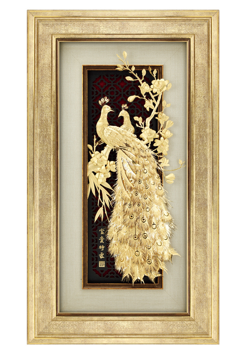 高档家居办公室装饰工艺品金箔画 婚庆礼品富贵吉祥金箔立体画