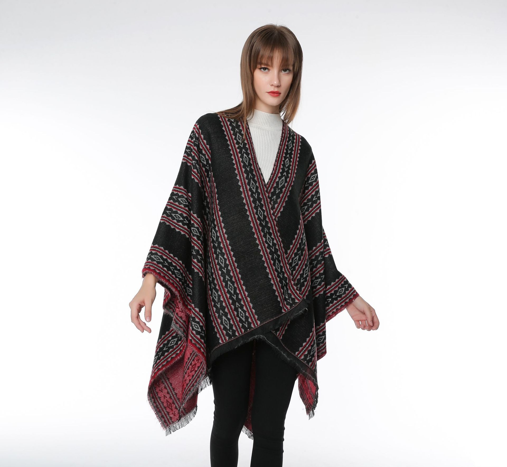 仿羊绒大开叉男女可用披肩围巾欧美保暖斗篷披风外套空调毯批发