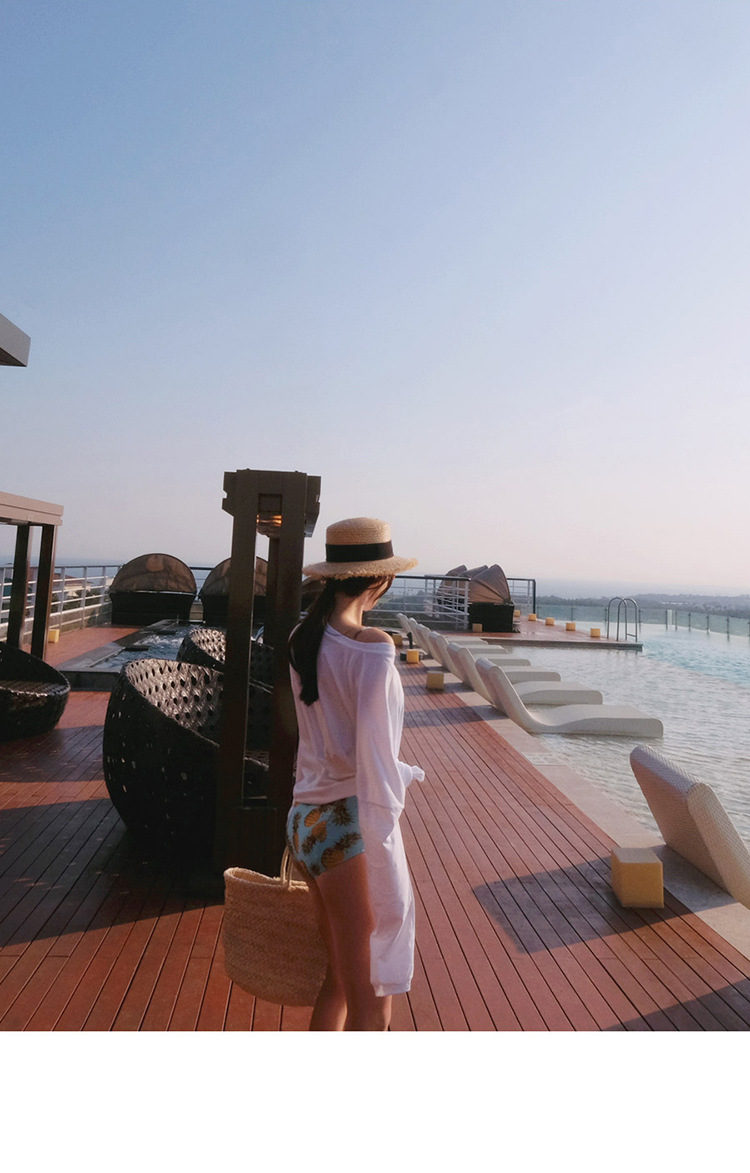 韩国新款浅蓝色菠萝钢托聚拢性感显胸连体女泳衣遮肚修身显瘦温泉