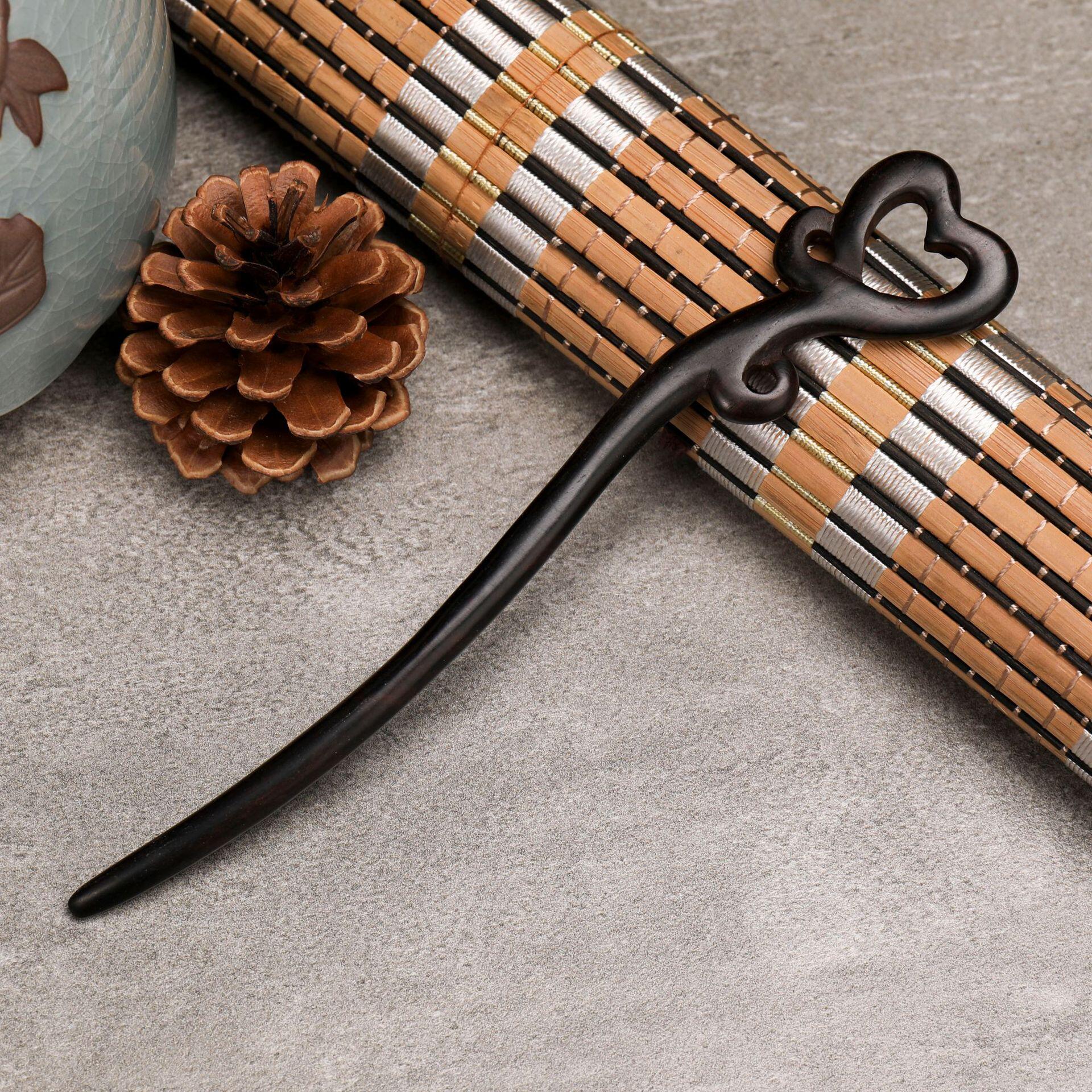 厂家直供手工雕刻古典古风黑檀木汉服盘发发饰发钗木簪子 木