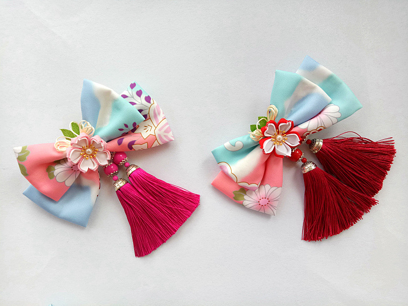 复古蝴蝶结流苏发日式和风发夹布艺手工diy汉服和服配饰