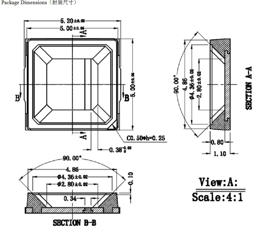1. 【产品名称】:led5054黄光贴片灯珠   2. 【产品尺寸】:5.