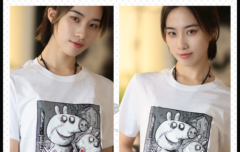 厂家批发原创网红佩琪小猪表情包卡通佩奇社会人t恤夏季短袖痛衣