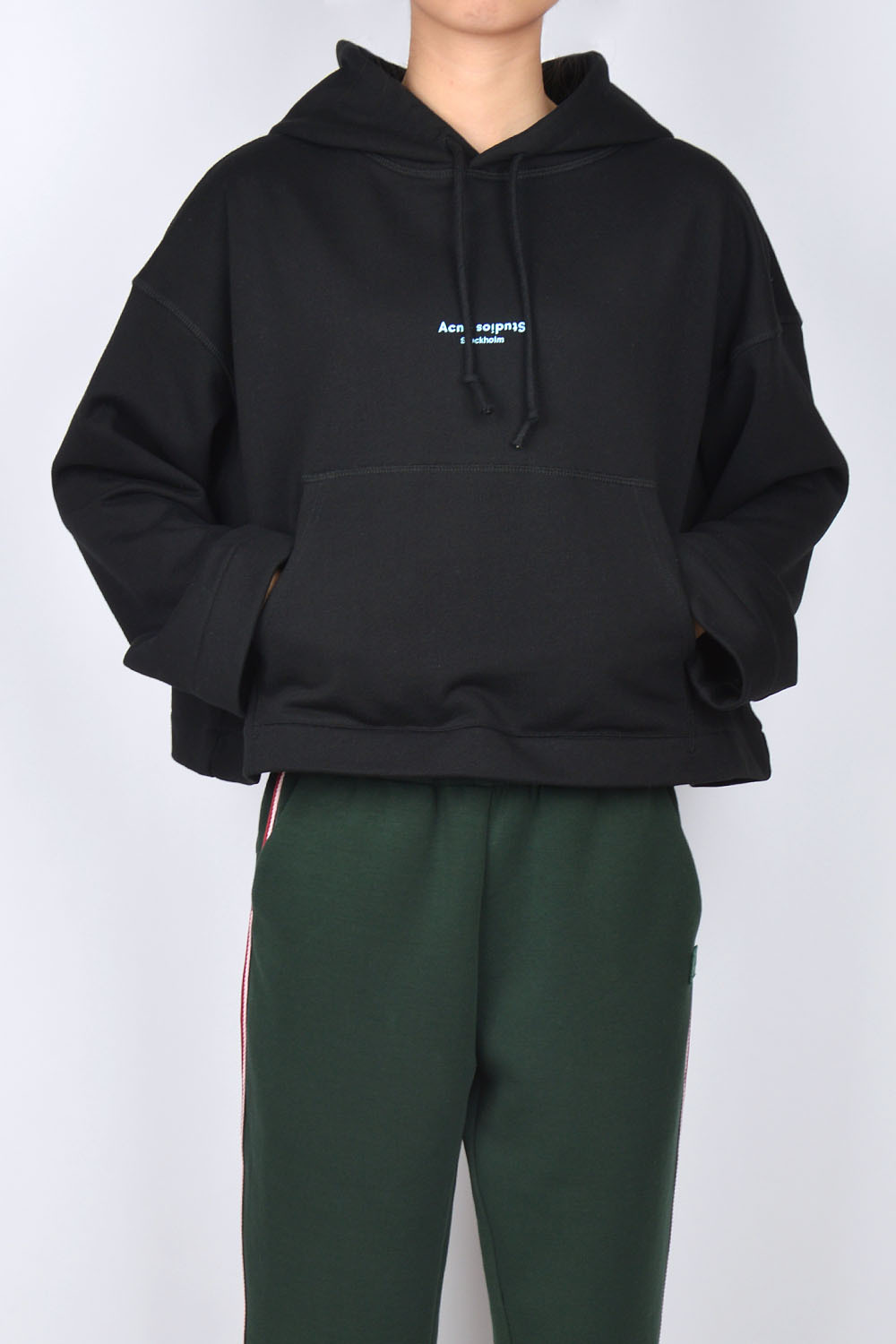 丽朵服饰高级定制2018ac黑白糖果粉全棉毛圈面料阔形连帽卫衣帽衫