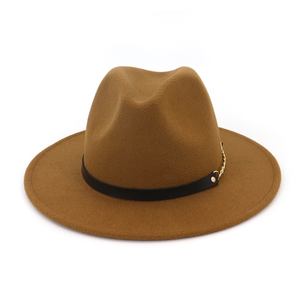 速卖通wish亚马逊欧美复古羊毛礼帽简约皮带直边大檐爵士帽bym011