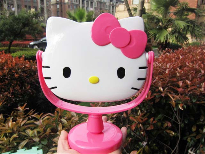 Kitty Table Mirror Kitty Cat Cute Makeup Mirror KT Table Mirror Head-Shaped Cosmetic Mirror