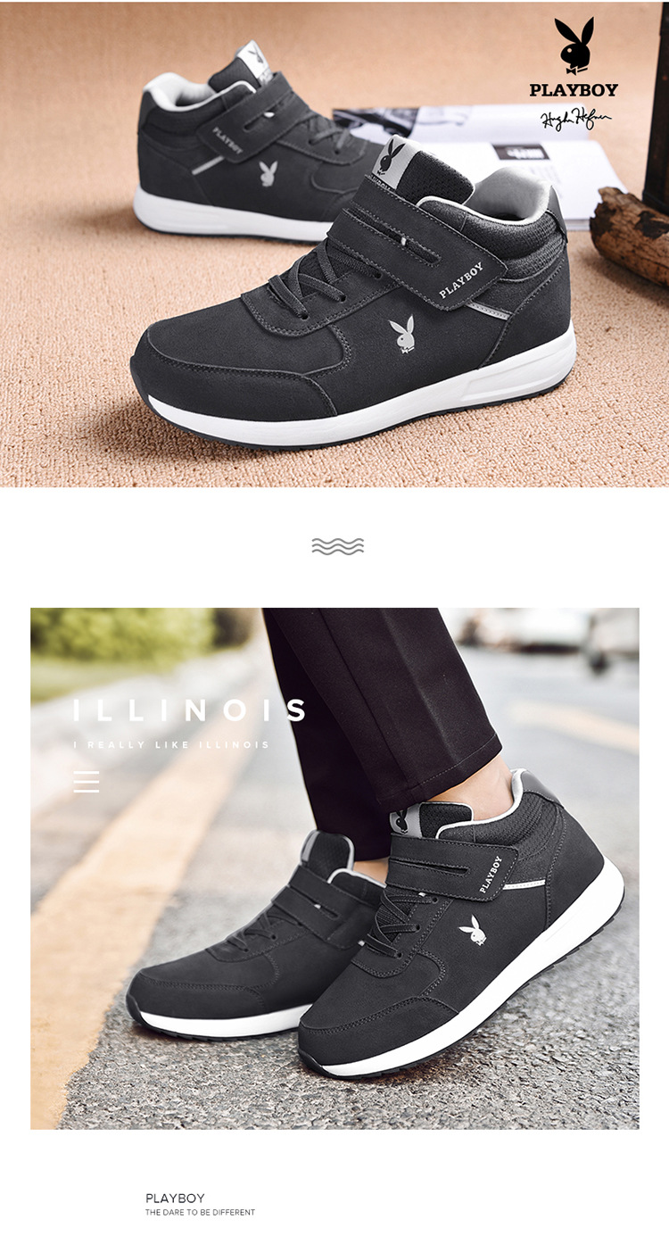 playboy花花公子老人鞋运动休闲耐磨保暖加绒棉鞋魔术贴鞋da77232