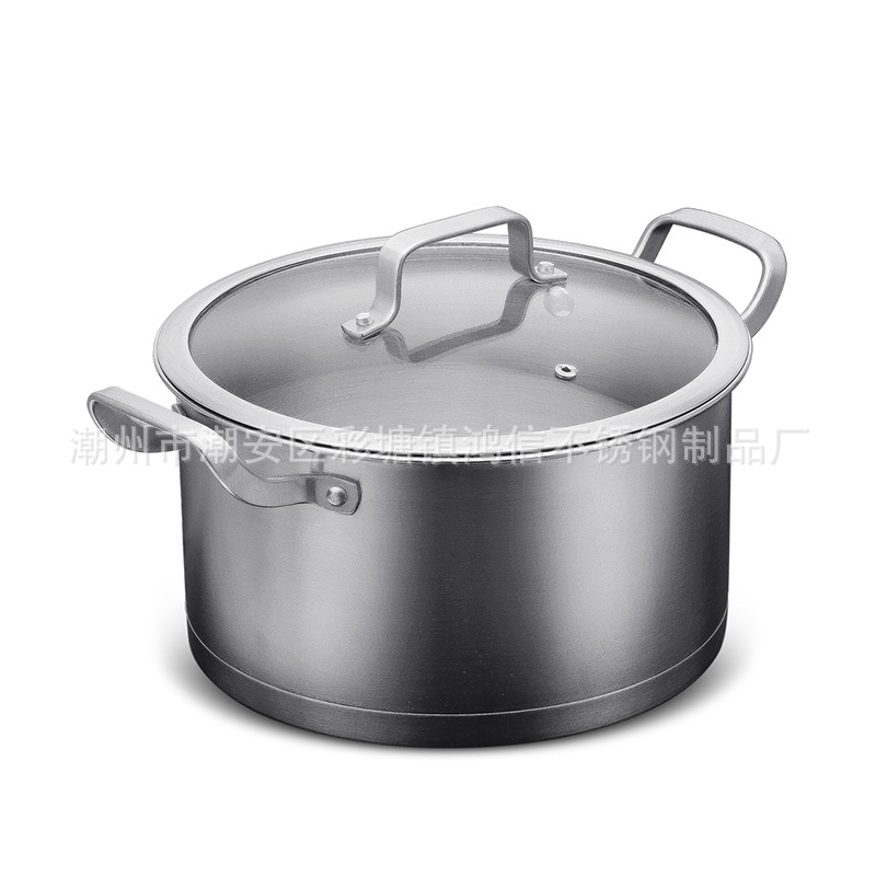 430 Stainless Steel Pot Set Thick Right Angle Soup Pot Milk Pot Wok Frying Pan Steamer Three-Piece Gift Electromagnetic