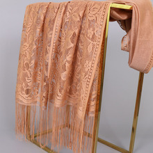 围巾盖头纯色蕾丝镂空流苏丝巾女夏季马来西亚长款纱巾披肩