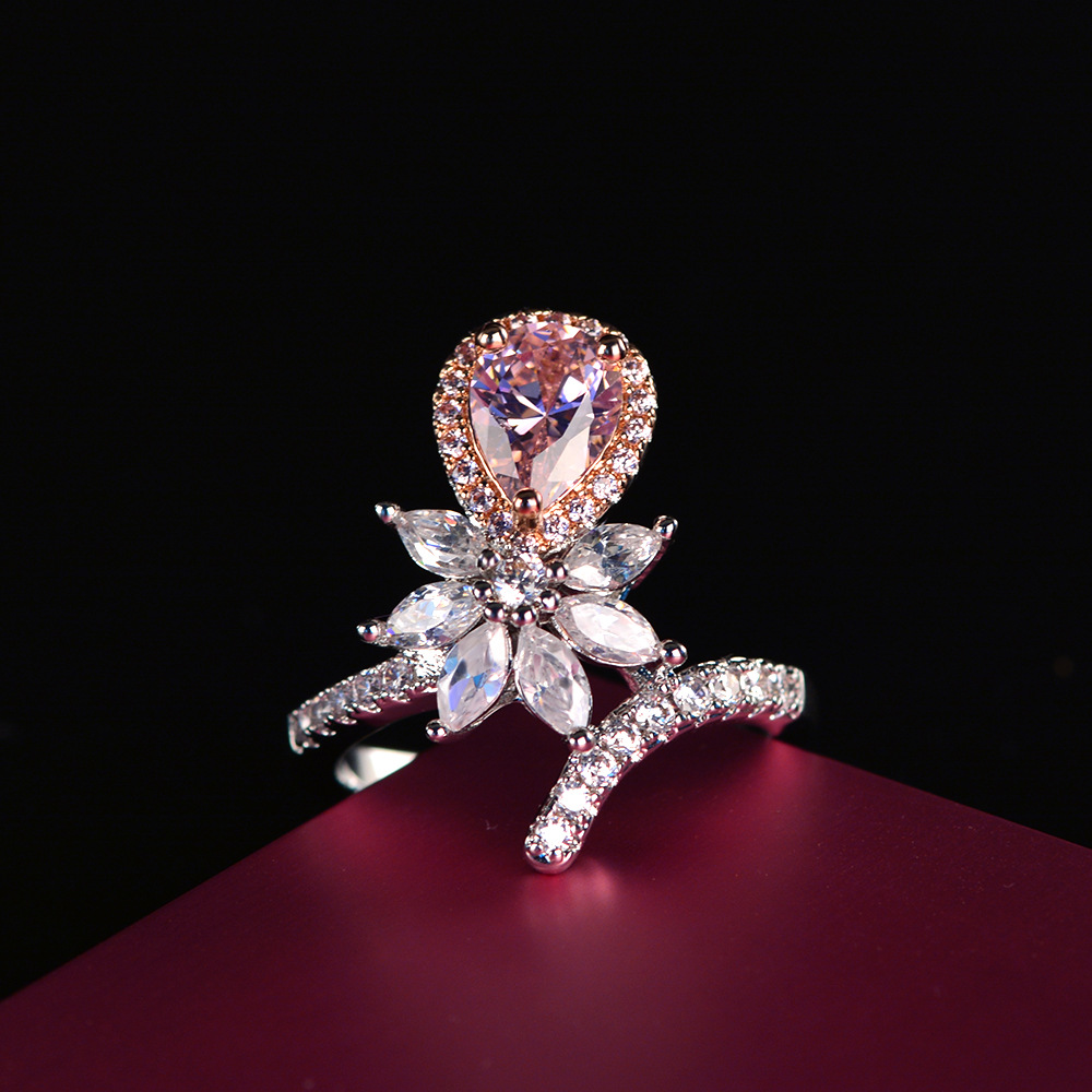诗佩2019新款水滴形aaa锆石镶嵌戒指多色可选厂家直供速卖通爆款