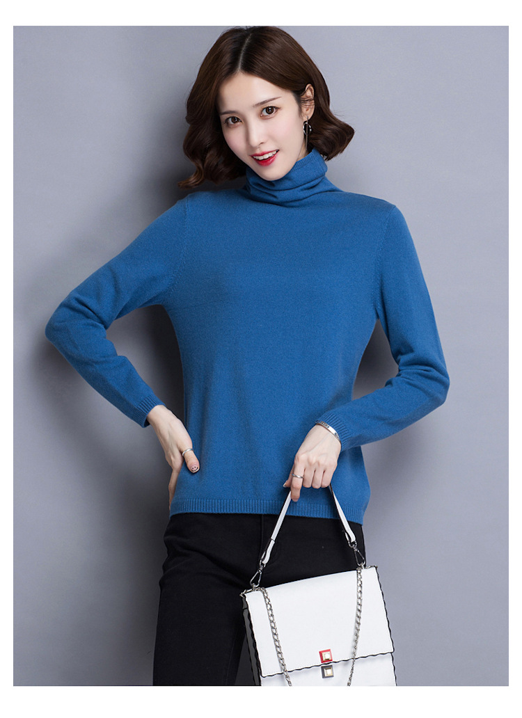高档羊绒衫女纯羊绒100高领纯山羊绒毛衣套头短款修身秋冬新品