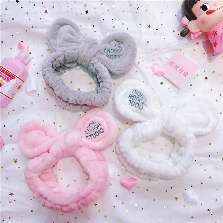 Japanese Cute Cartoon Girlish Letter Bow Hair Band Female Soft Girl Makeup Remover Face Washing Plush Hair Band Headband